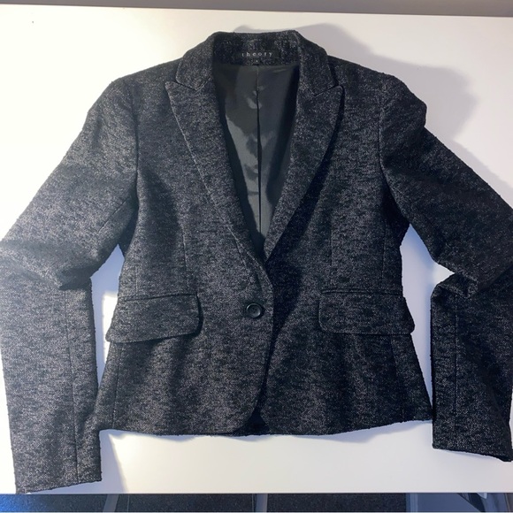 THEORY Black Wool Blend Blazer Women’s Size 4 Classic One Button Style - Picture 2 of 12